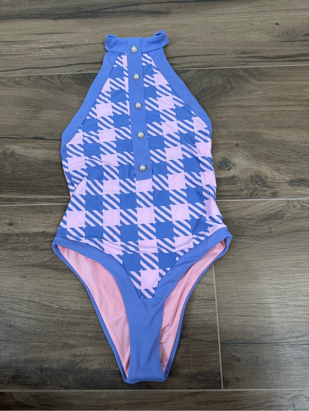 NWOT Beach Riot Periwinkle Houndstooth Isle One Piece Swimsuit